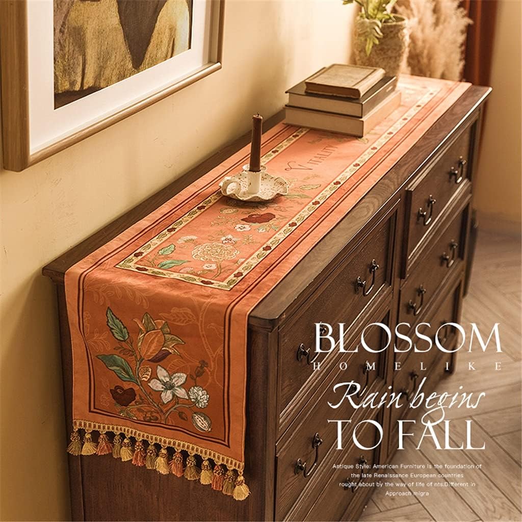 JSEIAJB Hand-Painted American Table Runner Pastoral Retro Table Cloth Long Coffee Table Dressing Table Decoration Cloth(D,30x160cm)