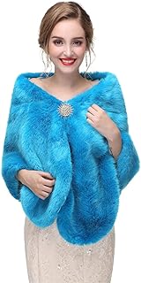 Bridal Faux Fur Wrap Wedding Fur Stole with Brooch Evening Party Warm Shrug Cape