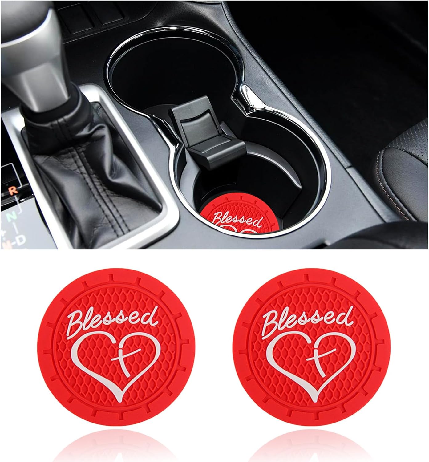 Dickno 2PCS Car Cup Holder Coaster, 2.76 Inch Blessed Cross