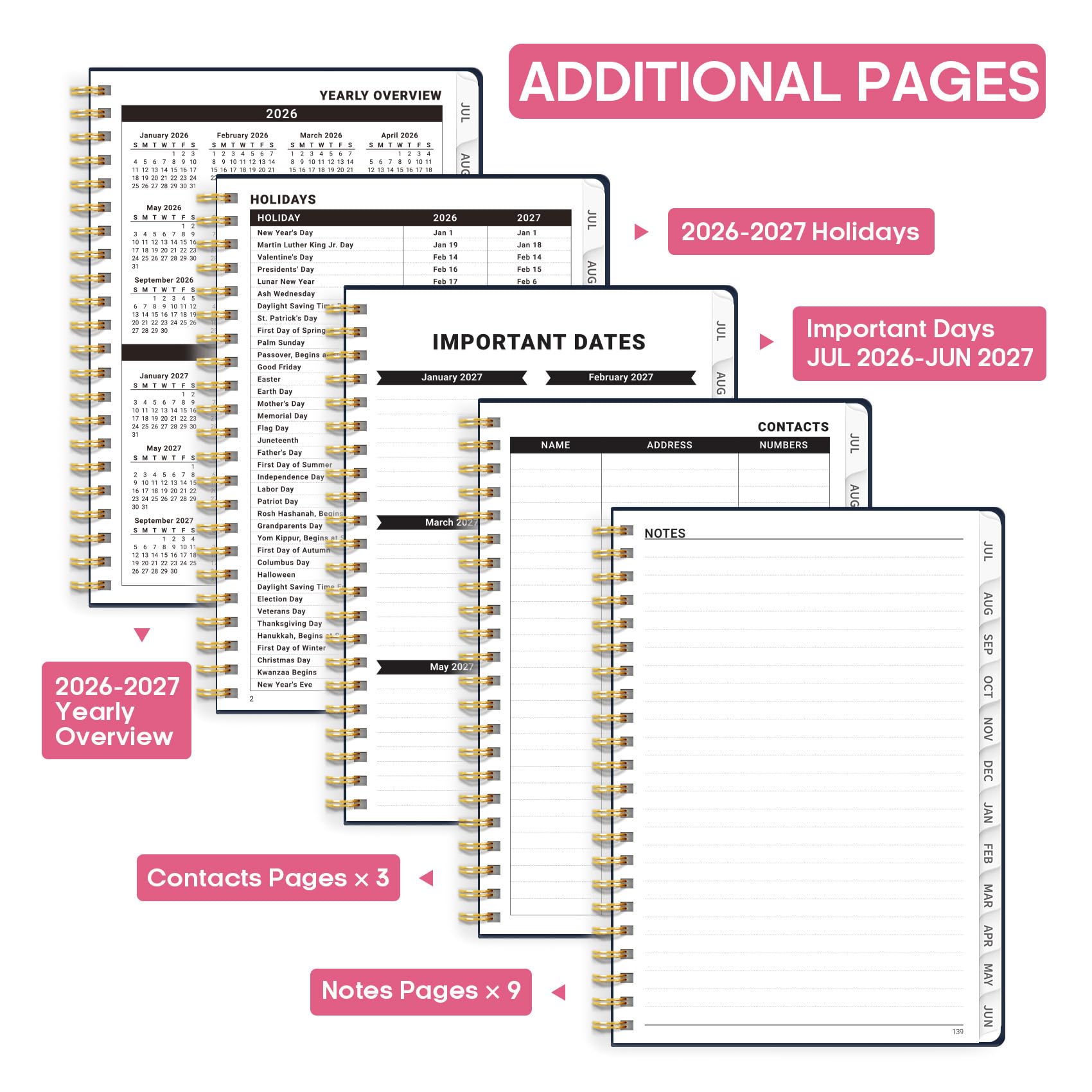 Akademischer Planer 2026-2027, Wochen- und Monatskalender Buch, Juli 2026 - Juni 2027, Hardcover Planer mit Tabs, Perfekt für Lehrer, Studenten, Frauen & Männer, A5 (16,3 x 21,6 cm) - Quallen