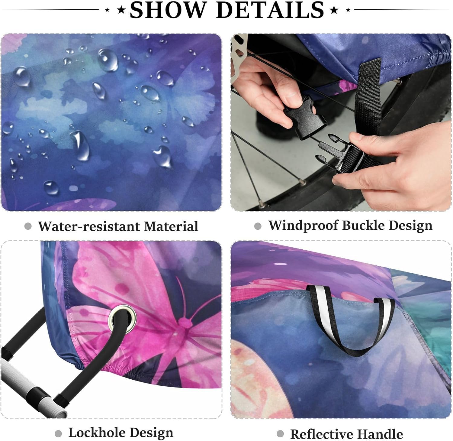 ALAZA Butterfly Colorful Bike Cover Waterproof Outdoor Ebike Bicycle Covers Tarp Protection for 1/2 Bikes, Sun UV Dust Wind Proof