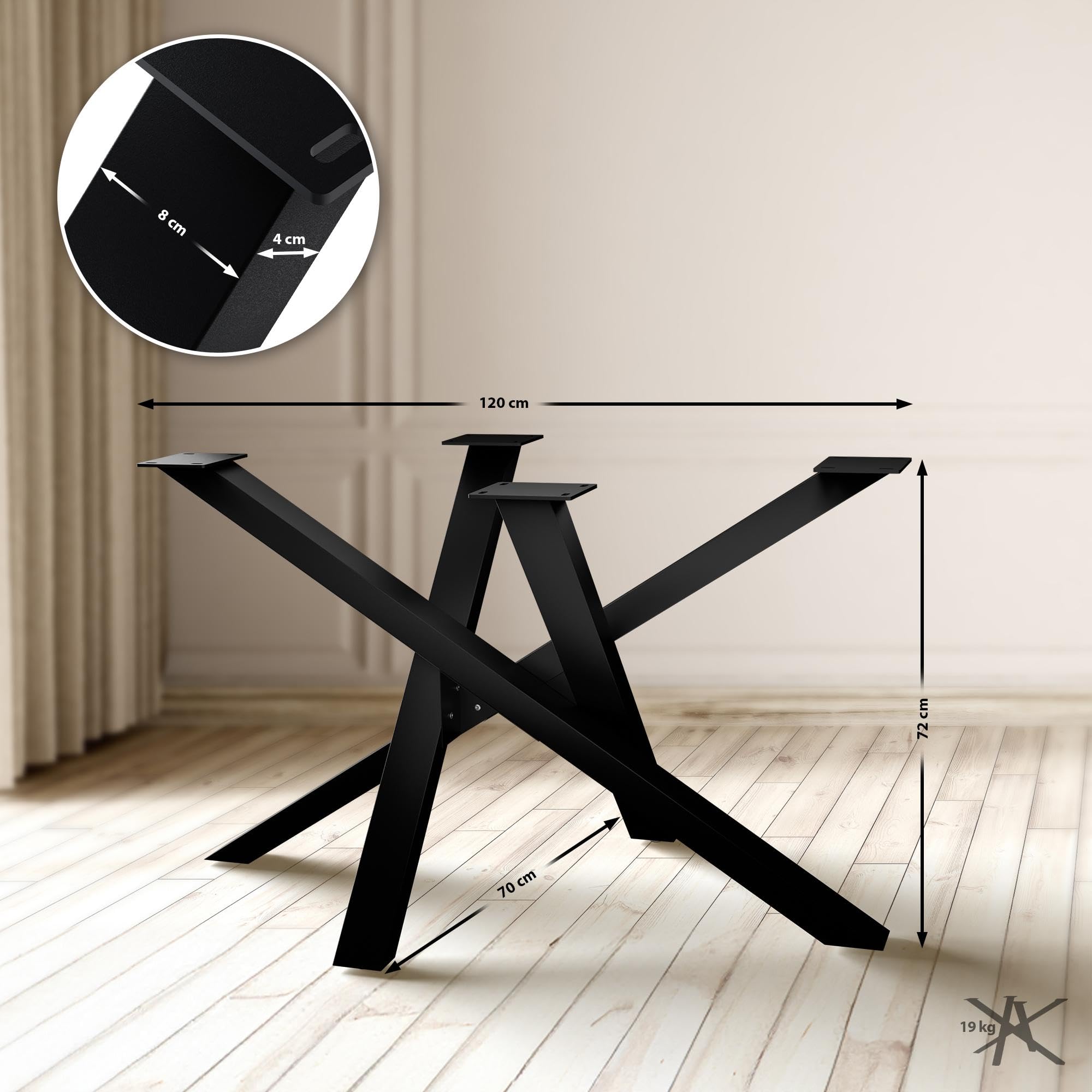CLP Gambe del tavolo in metallo nero Finney, guide per tavoli da pranzo fai da te, in acciaio verniciato a polvere, altezza 72 cm Colore:nero;Dimensione:120x70x72 cm