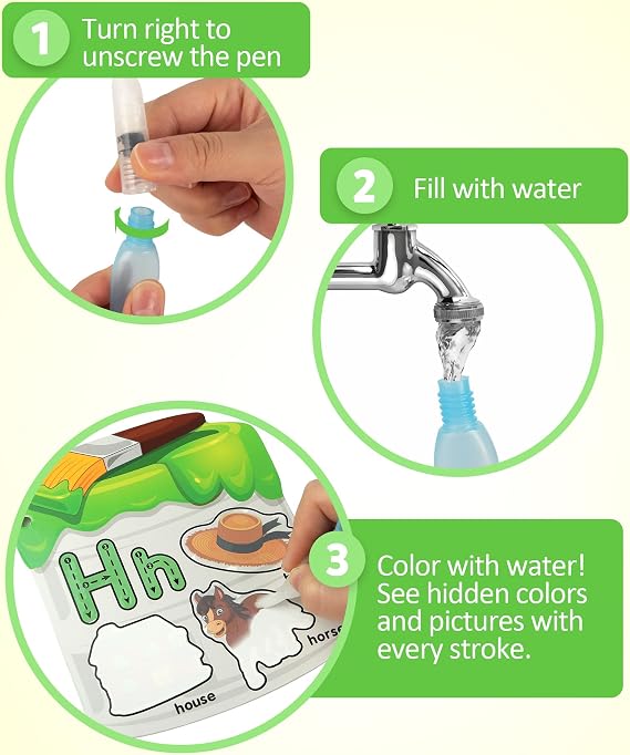 Coogam Water Painting Cards with Learning Alphabet, Reusable Aqua Painting Doddle Vocabulary Flash Cards, ABC Words Learning Educational Montessori Toy Gift for 3 4 5 Year Old Kids