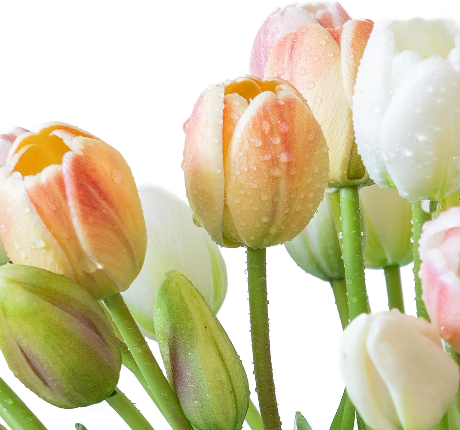 40pcs Artificial Tulips Flowers, Latex Bouquet, Fake Tulips for Office Wedding Party Home Kitchen Garden Decoration-B Champagne