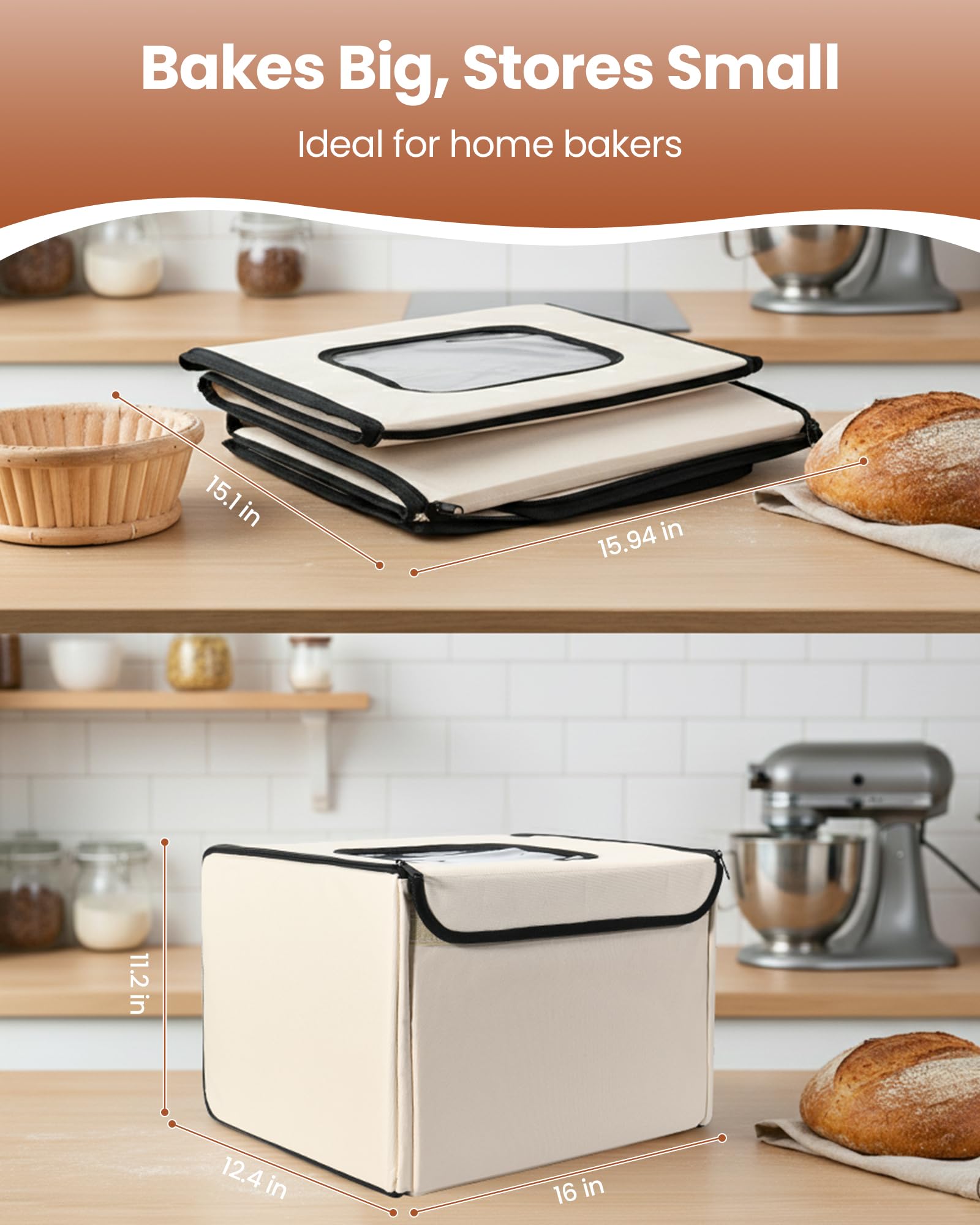 Brot-Proofer & Teiggärbox - Faltbare Sauerteig-Gärbox mit einstellbarer Temperatur (20.0-55.0 °C), 0-99H Timer, Metallgestell & Wasserschale - Ideal für Joghurt, Pizza, Brotbacken