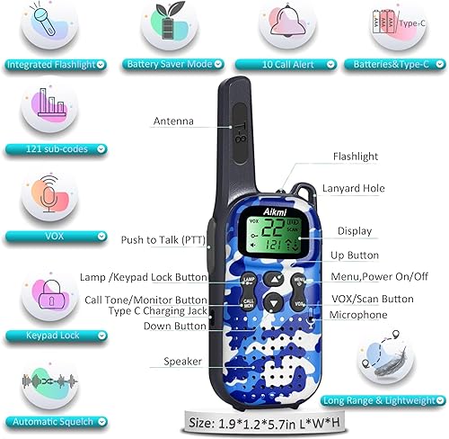 Miniatura 5 de Walkie Talkies - Juguetes para niños de 5, 6, 7, 8, 9 años, juguetes al aire libre para niños, radio de 2 vías con equipo de campamento, juguetes de