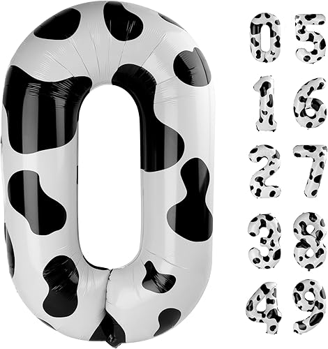 Globos con números con estampado de vaca, globos de 40 pulgadas del número 0-9 (cero-nueve), globo de vaca para suministros de fiesta de cumpleaños