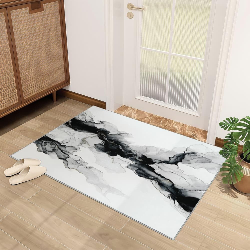 Genérico Flanelowe antypoślizgowe dywaniki do pokoju 160 x 230 cm chiński płynny atrament miękki dywan nieblaknący, czarno-białe dywany do wnętrz do salonu, sypialni, jadalni