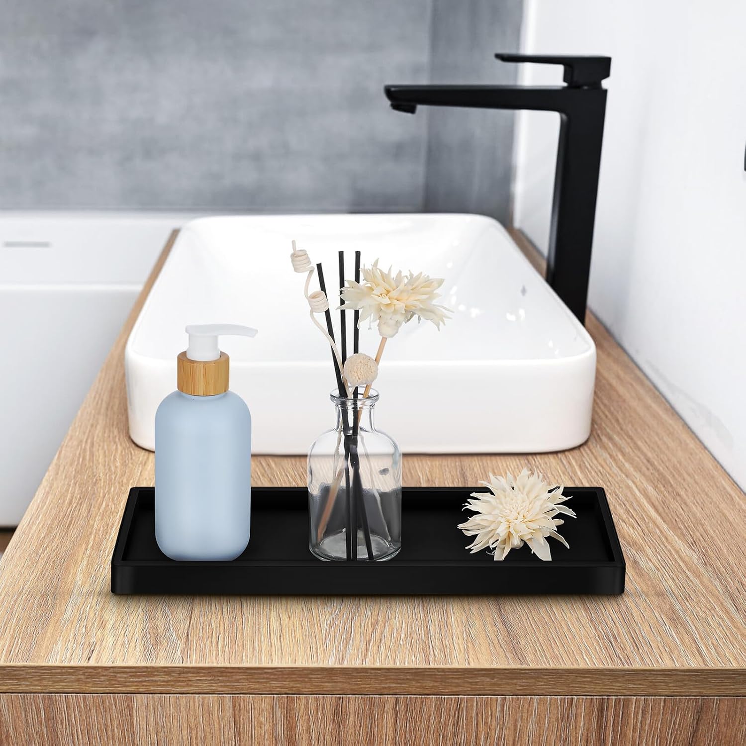 Bathroom Vanity Tray and Perfume Organizer Tray Compact Dark Silicone Decorative for Bathroom Sink and Countertop 2pcs Set for Jewelry Soap Remote Holder