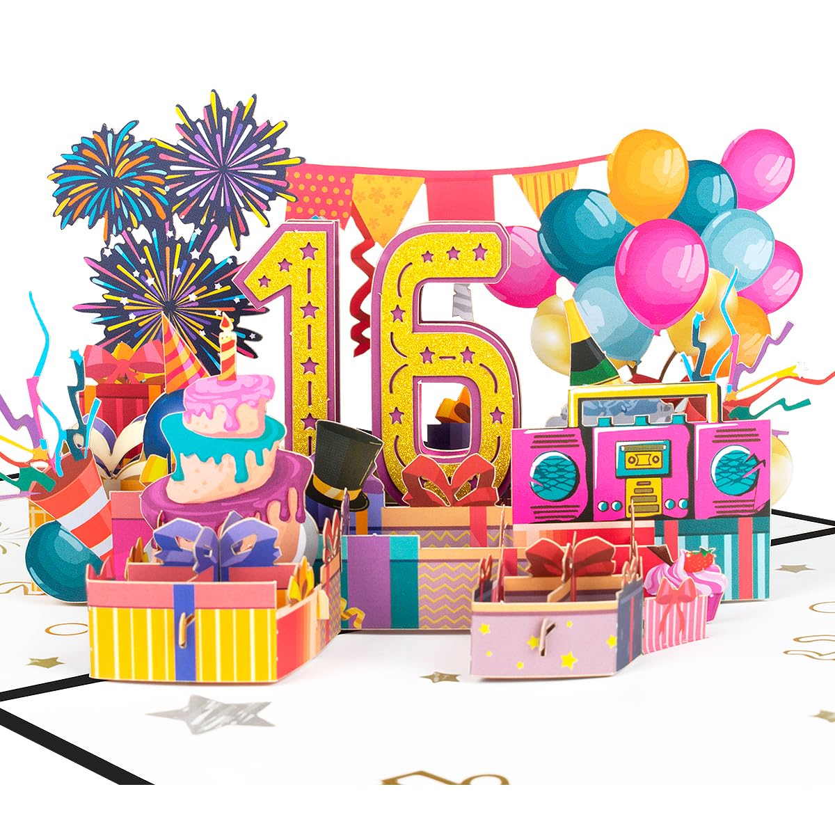 CNLITIHEKA 16. Geburtstag Pop-up-Karte für Mädchen Jungen, alles Gute zum 16. Geburtstag Karte für Tochter Sohn, Bday Geschenk 16 Jahre alt mit Ballons Party Thema.