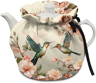 Hummingbird Flower Tea Cozy Soft Fabric Dustproof Tea Cozy for Teapot Insulated Tea Pot Cover for Home Kitchen Table Hotel Table Decorations