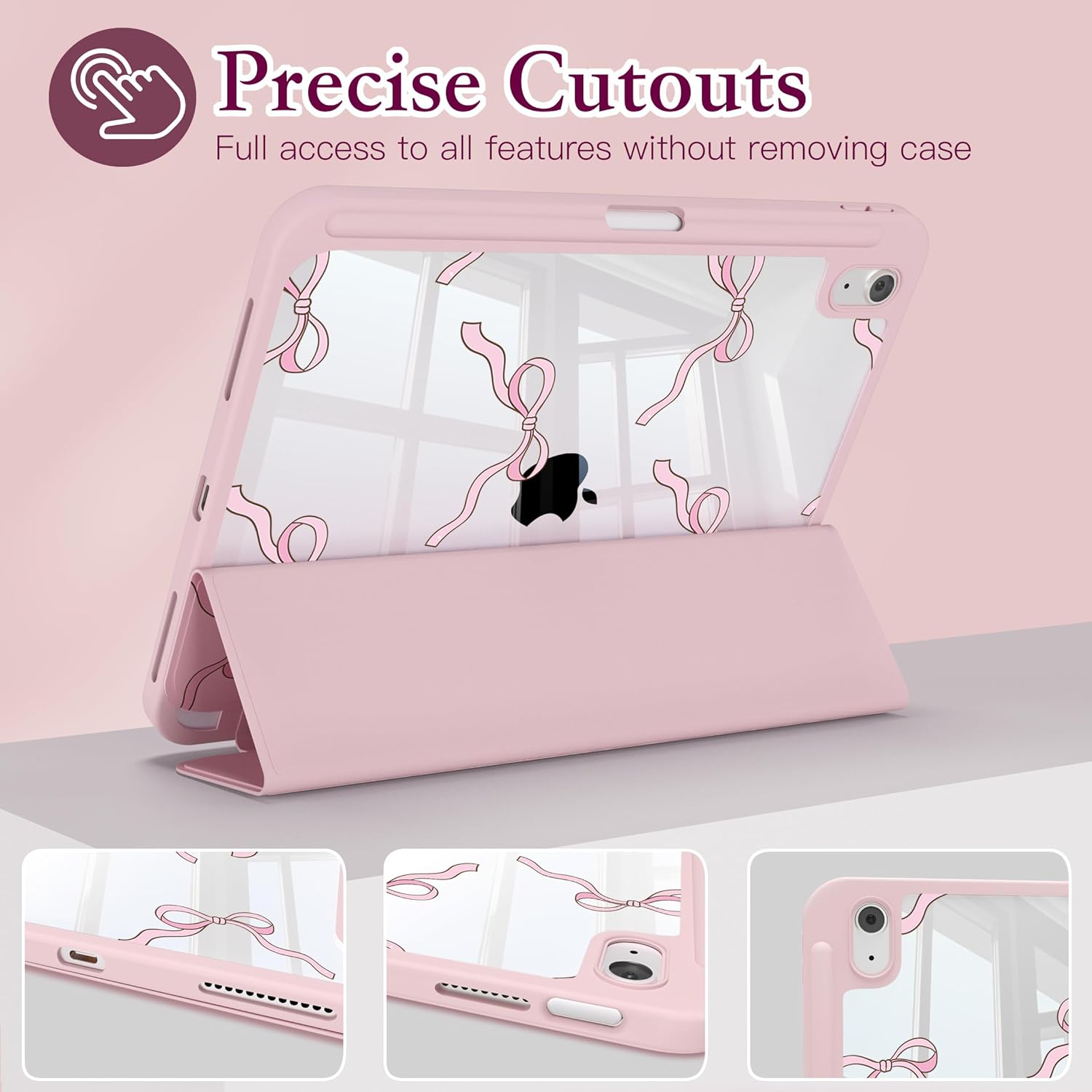 CISSOOK Case for New iPad 11 Inch 2025 (A16) / 10.9 inch iPad 10th Generation 2022, with Apple Pencil Holder, Auto Wake/Sleep, Blush Pink Translucent Bow Shockproof Cover