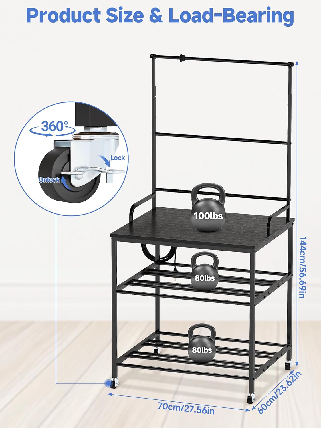 Metal 3D Printer Table with Filament Storage,Mobile 3D Filament Cart with Charging Station Printer Desk Workstation with Wheels for Workshop Studio Office