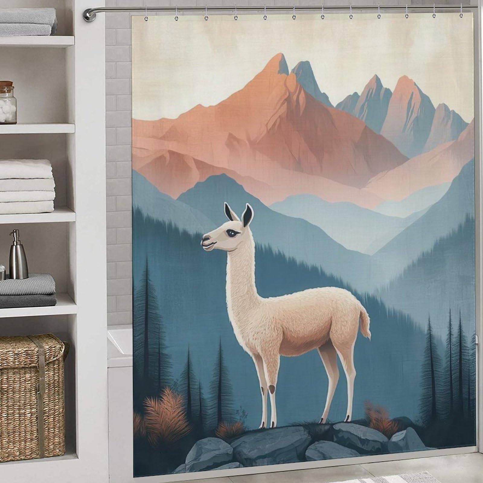 Rideau de douche paysage de montagne moderne pour une salle de bain épurée
