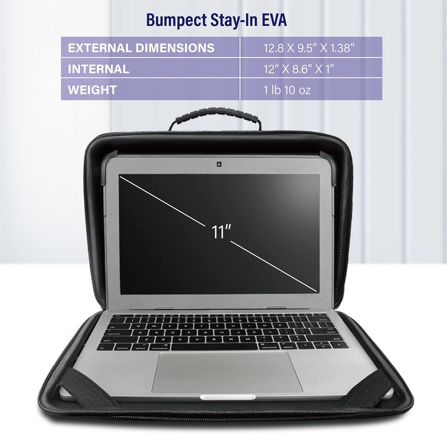 IBENZER EVA Stay-in Protective Case for 11" MacBook Air/Asus/Acer/Samsung/HP/Lenovo Chromebook Laptop, Hardshell Laptop Bag with ShoulderStrap & Handle for K-12 Students, Work, Black, EVA-LS-BK