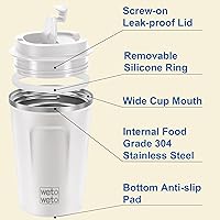 Vista 24 de WETOWETO Taza de viaje de 12 onzas, taza de café reutilizable aislada con tapa a prueba de fugas, taza de café de viaje de acero inoxidable, taza