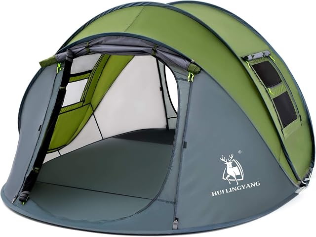 Easy to deploy tent for 4 people, 9.5 "x 6.6" x 52 ", Automatic waterproof tent, 2 doors - Instant family tents for camping, hiking and travel