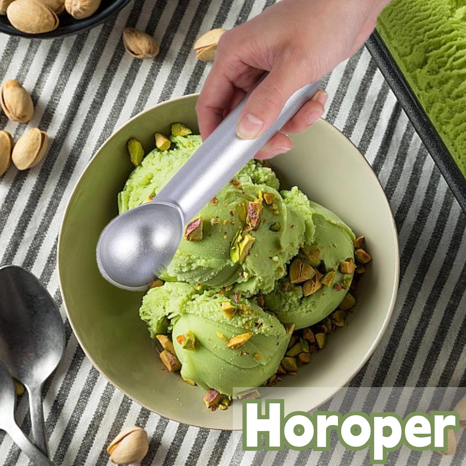 Ice Cream Scoop - Nonstick Anti Freeze Ice Cream Scoop Spoon, 7 inches Kitchen Tool for Gelato, Cookie Dough, Sorbet (Matte Silver)
