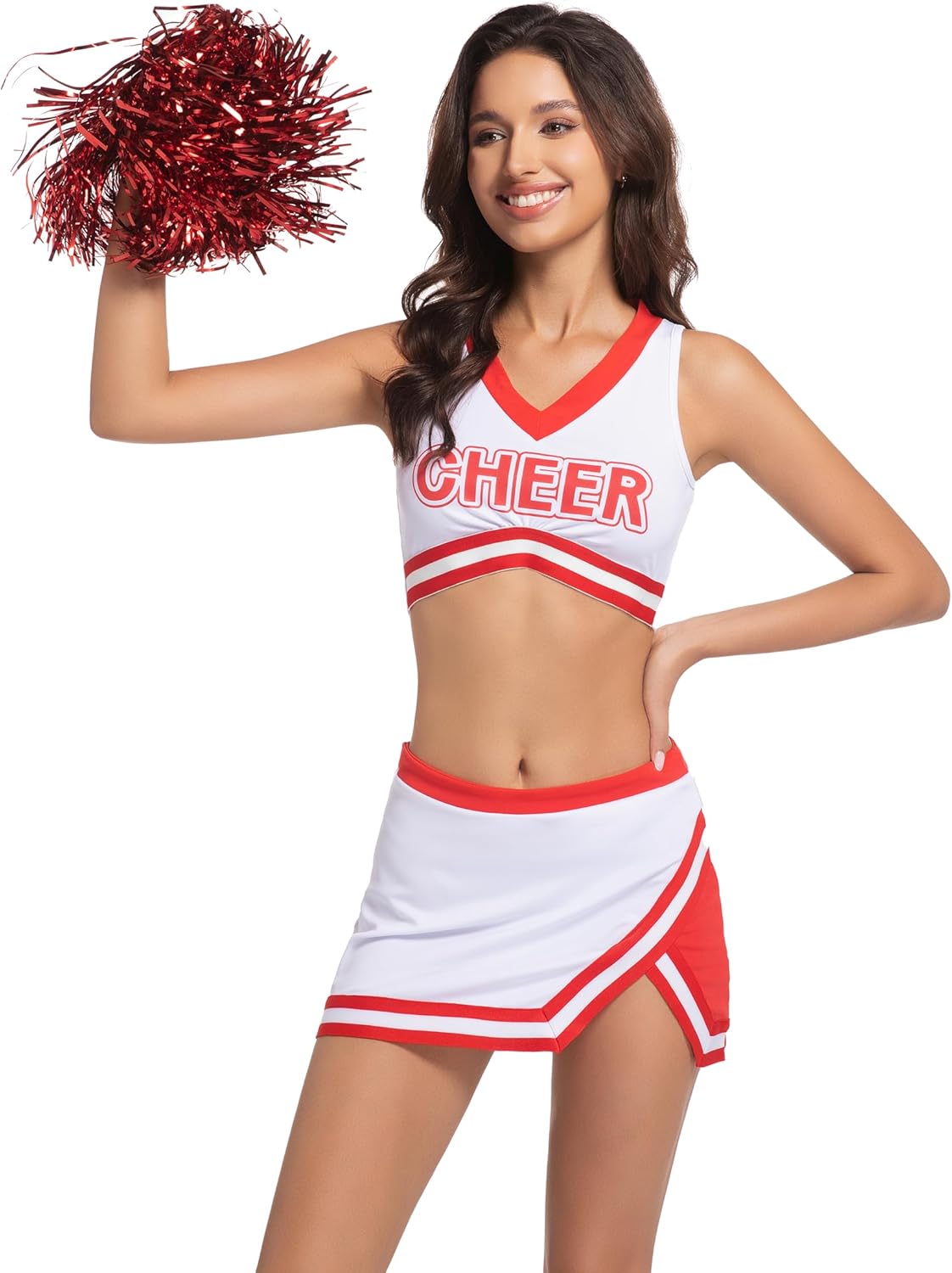Cheerleader Costume For Women High School Cheer Uniform Sexy Halloween Party Cosplay Cheerleading Outfit Pom Poms
