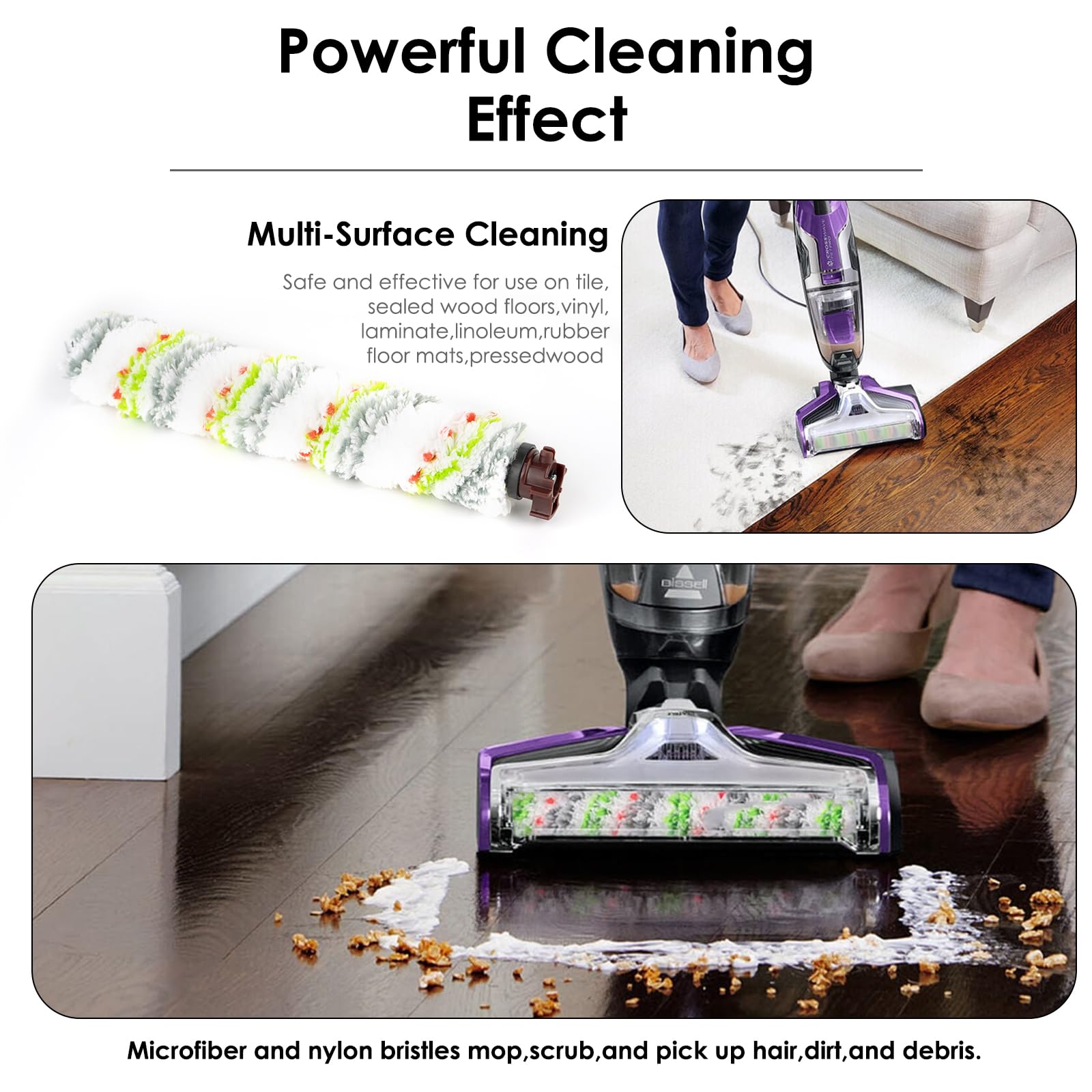 2 pezzi Rulli spazzola multi-superficie Pet Pro compatibili con l'aspirapolvere Bissell CrossWave serie 1785 e CrossWave Pet Pro 2306A, spazzola a rullo di ricambio, rispetto a 1613568
