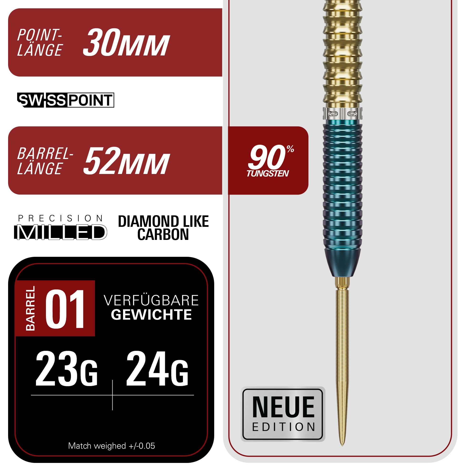 Target Japan Prime Series Zenith G2.5 Steel Tip Darts/Dartpfeile mit K-Flex 23g/24g | 90% Tungsten Set, K-Flex Flights & Shafts No.2, Swiss Nano Point Tips, Ching Ho Tung Gen 2.5