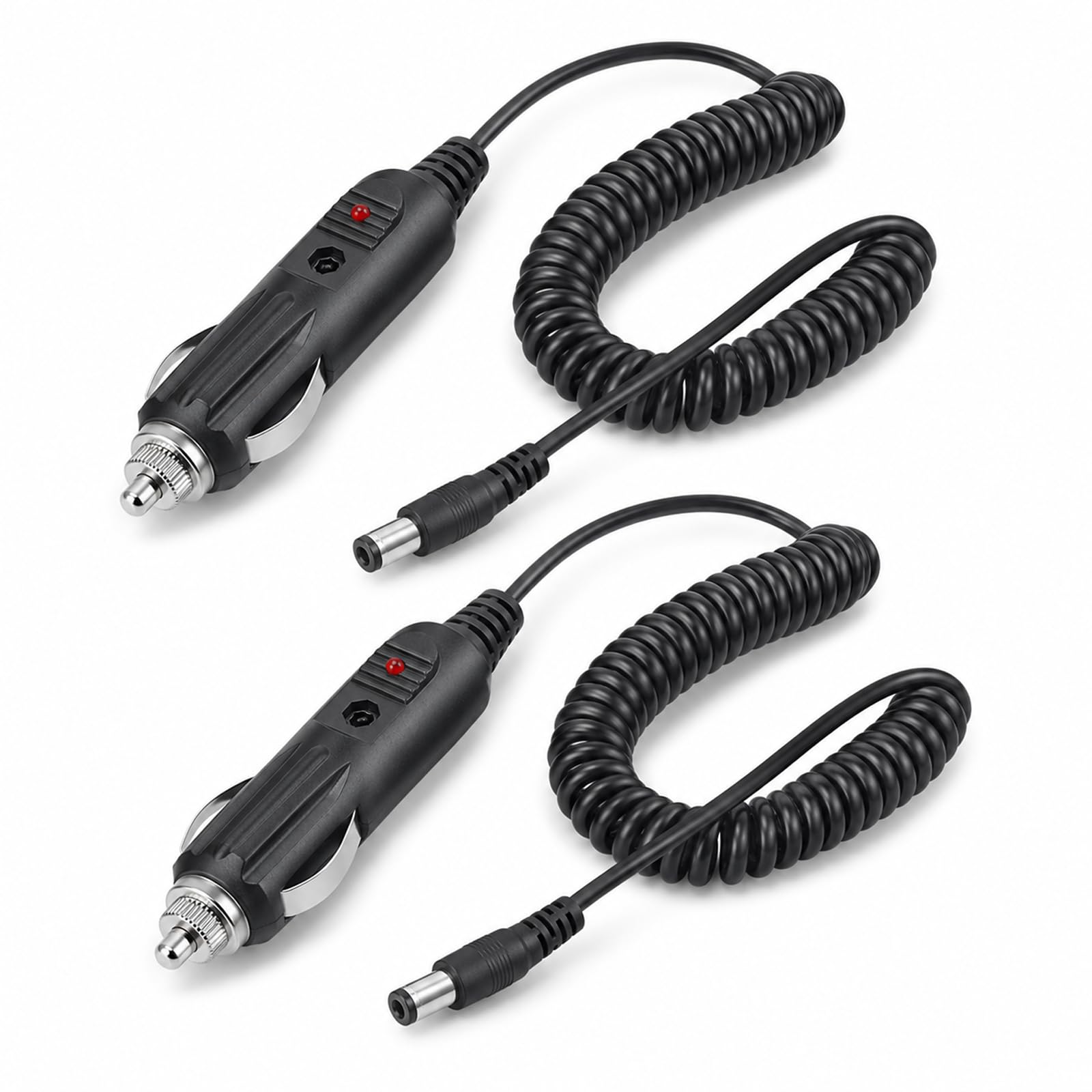 Leloco 12V KFZ Ladegerät, Netzteil 12V 2A für den Zigarettenanzünder | 2 Stück DC-Stecker 5,5 × 2,1 mm; dehnbares Spiralkabel 55–150 cm und integrierte 3A-Sicherung für 12V-Geräte.