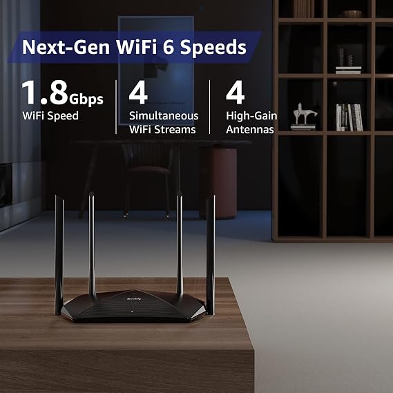 WiFi 6 Router, AX1800 Smart WiFi Router, 4-Stream Dual Band Wireless Router for Home Internet & Gaming, 1.5GHz Quad-Core CPU, MU-MIMO, OFDMA, Parental Control, VPN, IPv6 (Model KX450)