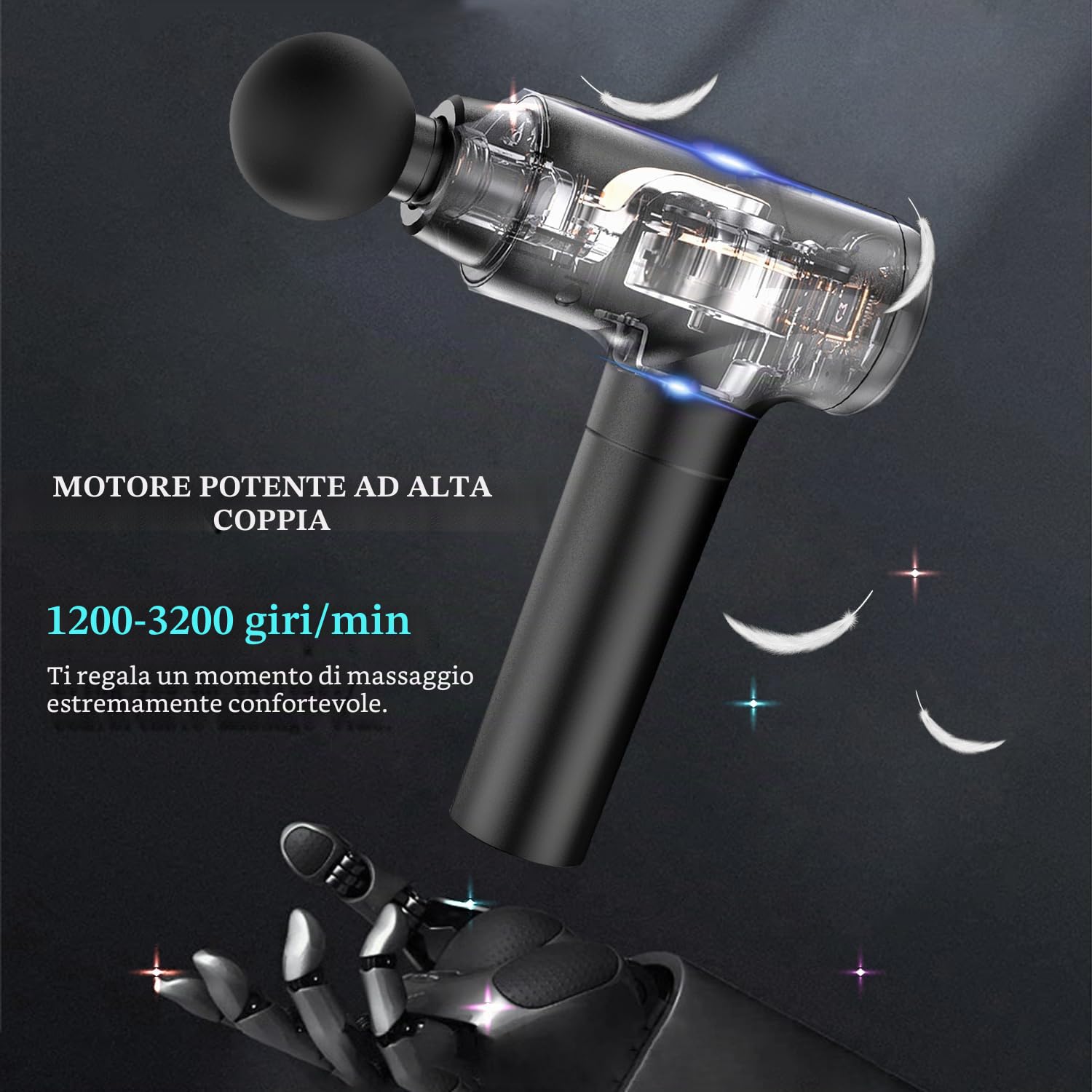 Pistola de Masaje de Tejido Profundo, Masajeador de Percusión para Atletas Pistola de Masaje Muscular para Alivio del Dolor con 10 Cabezales de Masaje y 20 Velocidades (Negro Mate)