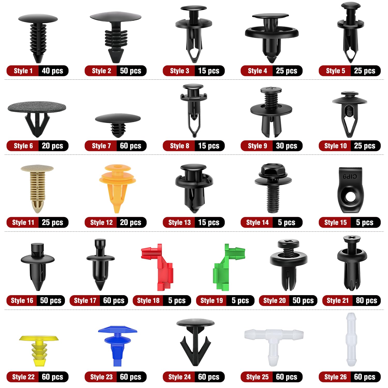 Nilight 860-teiliges Auto-Halterungsclips und Auto-Befestigungselemente, Sortiment – 26 beliebtesten Größen, Nylon, Stoßstangen-Nieten mit 10 Kabelbindern und Befestigungselementen, Entferner für