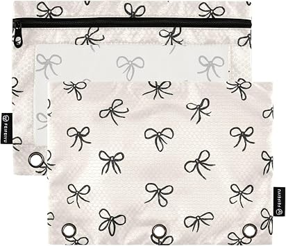 Kawaii Cute Heart Black Bow Pencil Pouch for 3 Ring Binder Pencil Bag with Zipper 2 Pack Bow Pencil Case Waterproof with Clear Window for School Office Supplies