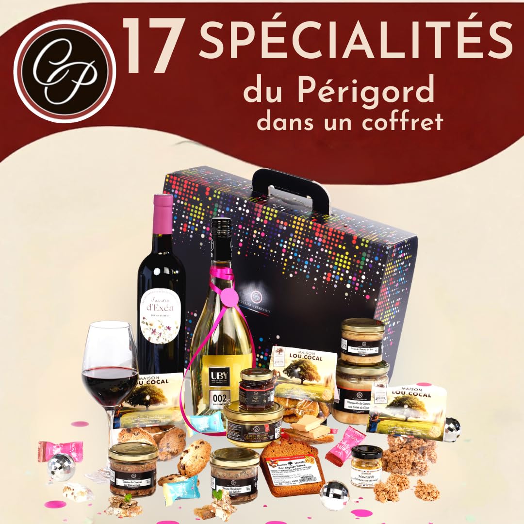 Cellier du Périgord Panier Gourmand Colis Uby et Exea - Vin | Foie gras de canard 120g, confit d'oignons, pain d'épices et vins Domaine Uby et Domaine Exea du Sud-Ouest en valisette
