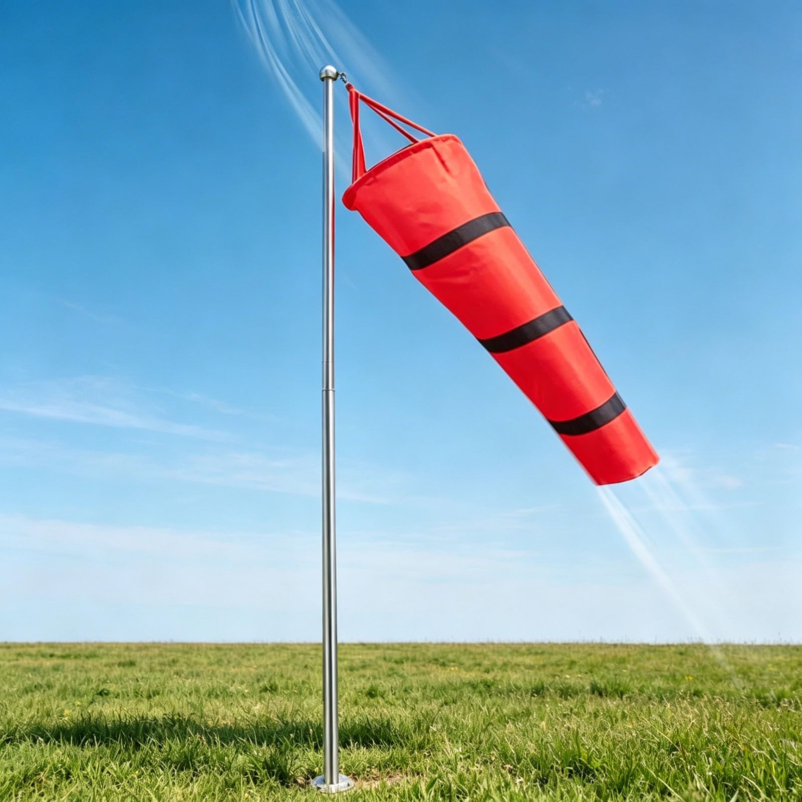 Manga de Viento Manga de Viento para Exteriores con Mástil de 180 cm, Indicador de Viento Reflectante de Tejido Oxford, Kit de Mástil para Manga de Viento con Rotación Libre(Red,1.5 m (4.9 ft))