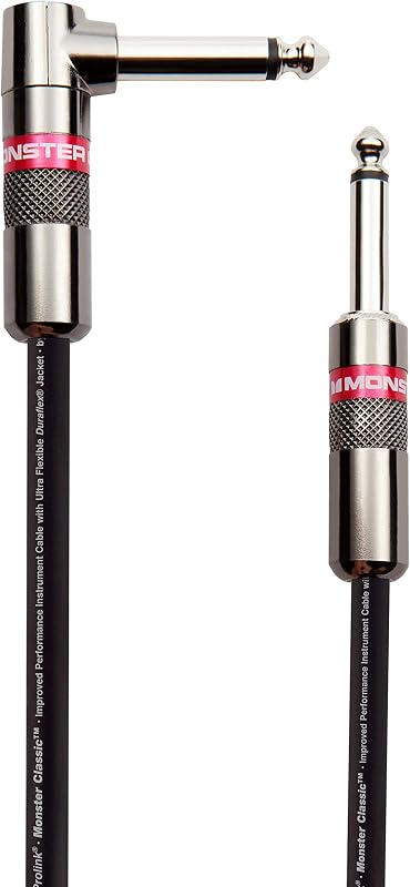 Prolink Classic Instrument Guitar Cable - 12 ft Straight to Right Angle Instrument Cable. All Metal & Duraflex Outer Jacket. 90% Copper Braided Shield Monster Instrument Cable