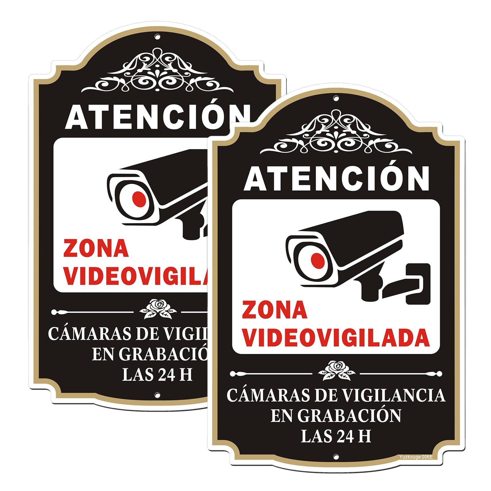 Plaque de Señalización Zone Videovigilada - Pack de 2, 20x30cm, Aluminio Inoxidable para Propiedad Privada, Resistente al Clima, Anti-Desgaste por Sol y Fácil Instalación