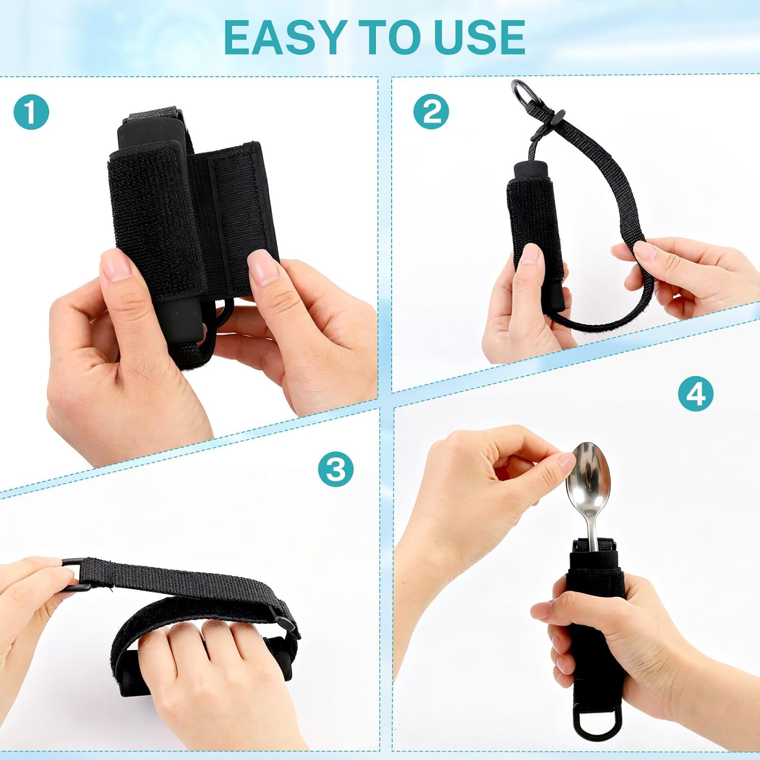 3 Pack Universal Cuff, Universal Adaptive Utensil Strap Holder, Eating Assistance Cuff for Weak Grip & Limited Mobility, Parkinsons Aids for Living (3 Different Designs to Suit Various preferences)