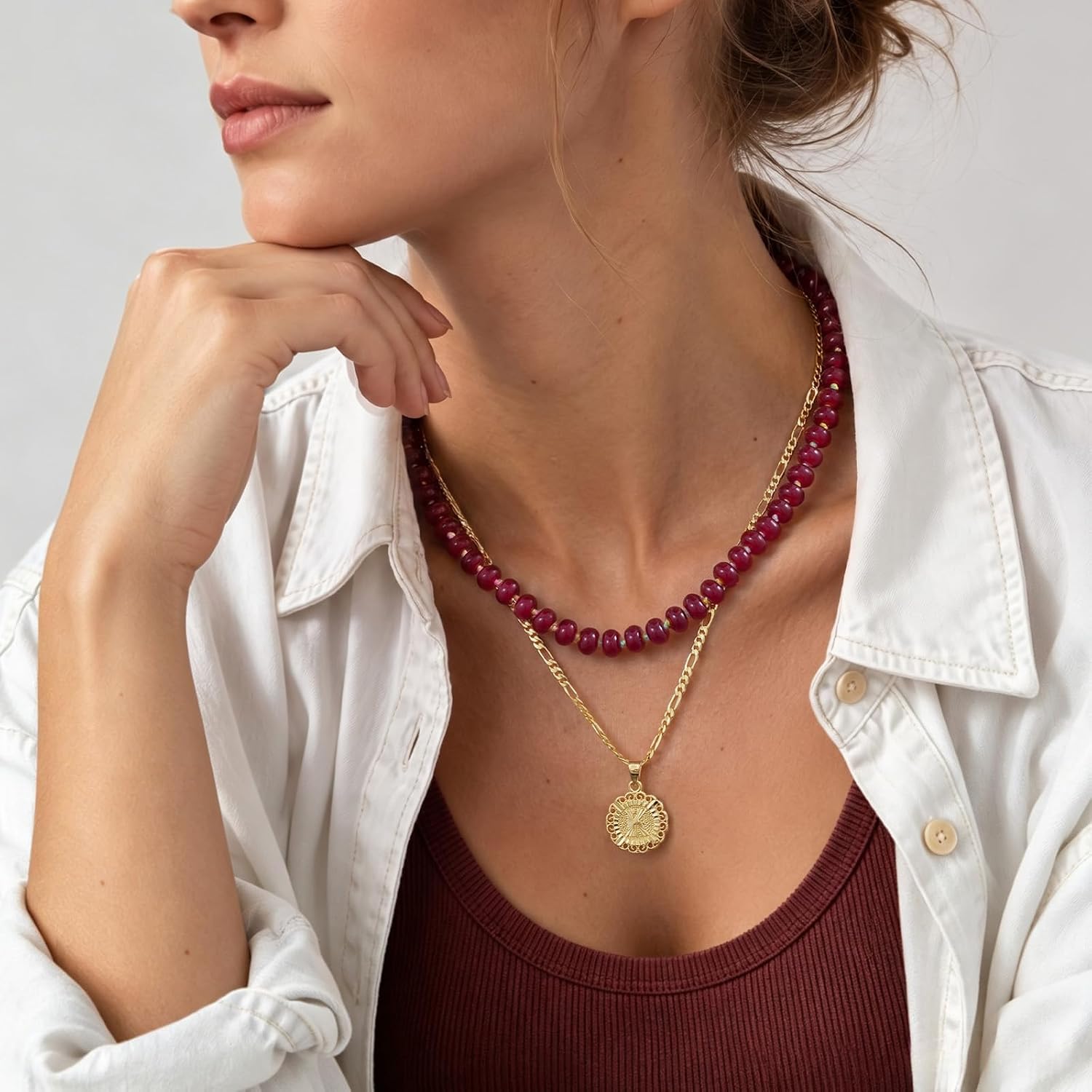 KissYan Beaded Necklaces for Women, Natural Chunky Gemstone Summer Choker