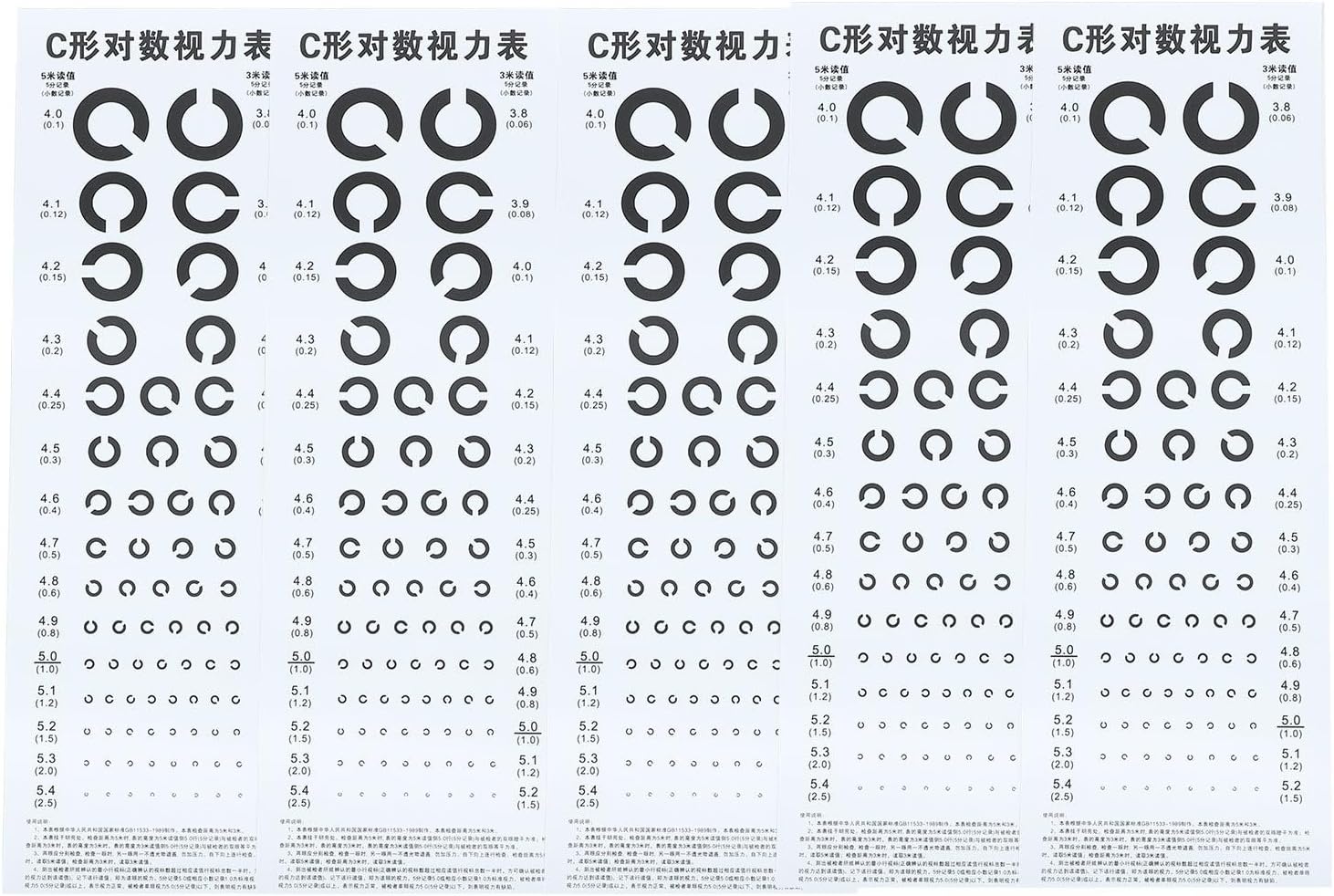 Standard ’s Visual Eye Testing Chart Set, 5pcs C-Type Logarithmic Wall Vision Test Charts for Home and Kindergarten Use