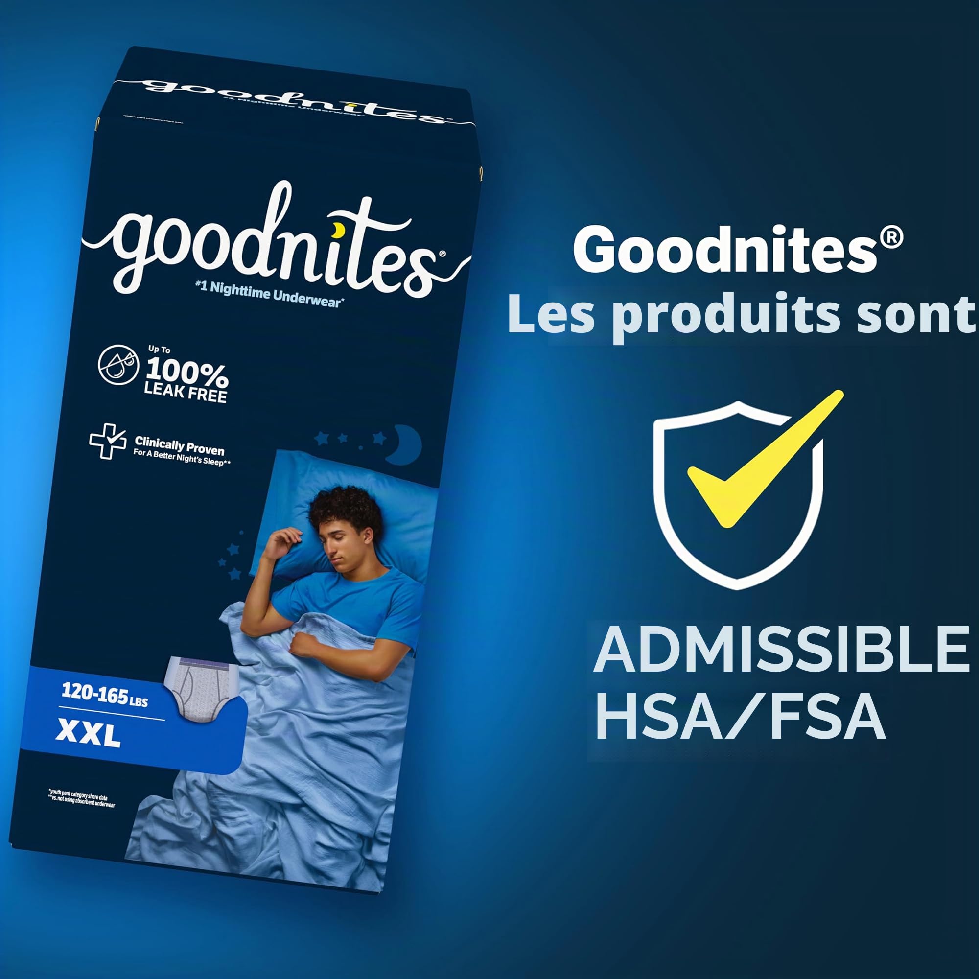 GoodNites Sous-vêtements de nuit pour garçons, taille XXL (54-75 kg), 24 pièces (2 paquets de 12), l'emballage peut varier