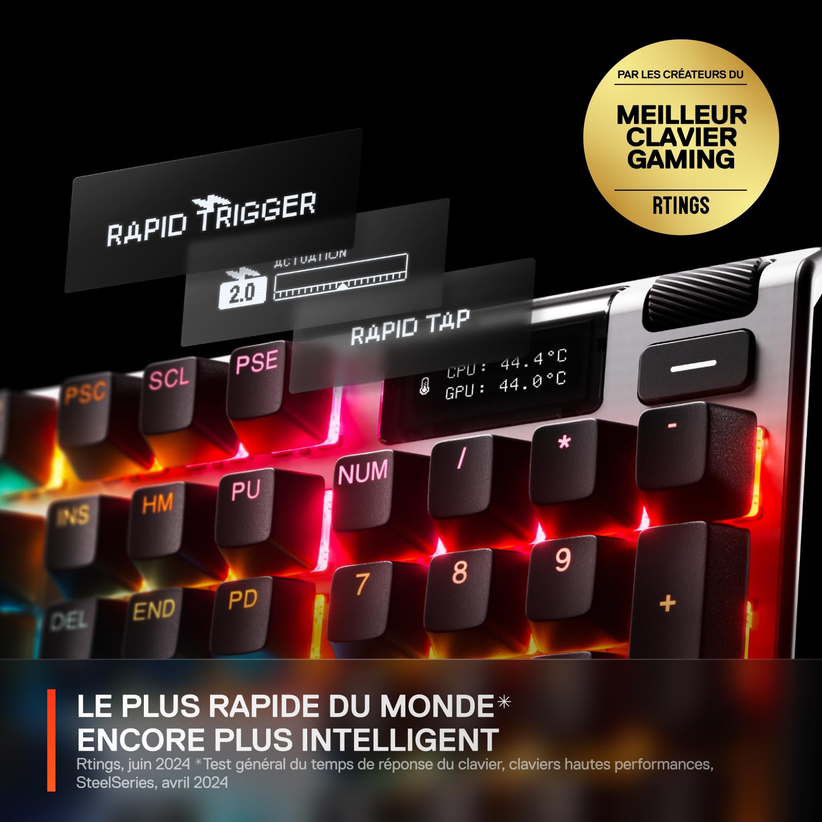 SteelSeries Apex Pro Gen 3 - Hipermagnetyczna klawiatura dla graczy - przełączniki OmniPoint 3.0 - Rapid Trigger - Ustawienia gier - Rapid Tap/SOCD - OLED - RGB - nakładki z PBT - FR Layout AZERTY