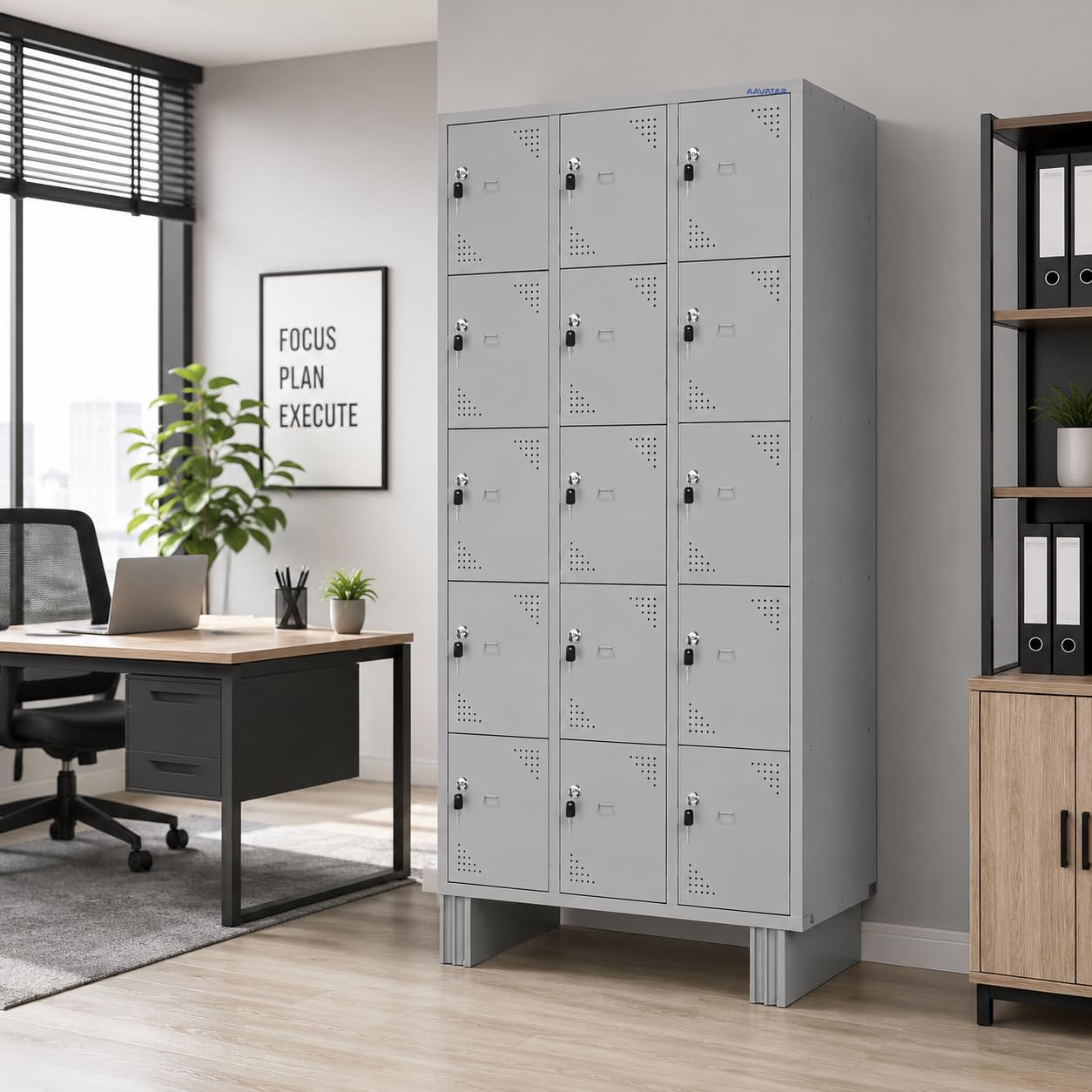 AAVATAR 15 Door Metal Locker Cabinet – Industrial Multi-Compartment Storage Lockers with Inbuilt Locks – Powder-Coated Heavy-Duty Metal Locker for Offices, Schools, Gyms, Banks, Warehouses-image-8