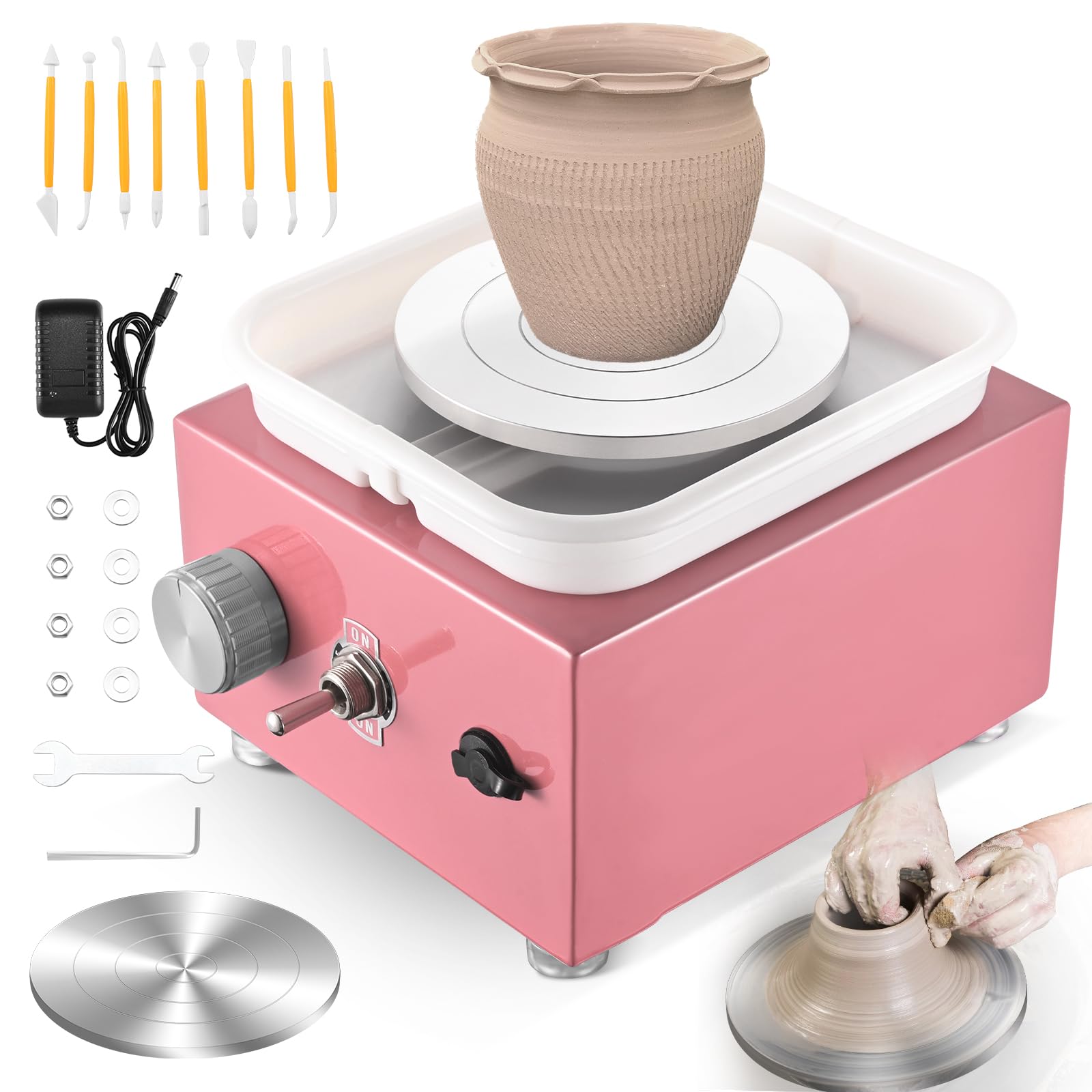 Pottery Wheel, Helangel Mini Pottery Wheel with Strong Motor 2000RPM Adjustable Speed, Potters Wheel with 10/6.5cm Plates and Sculpting Tools, Ceramic Pottery Tools Pottery Kit for Kids and Adults