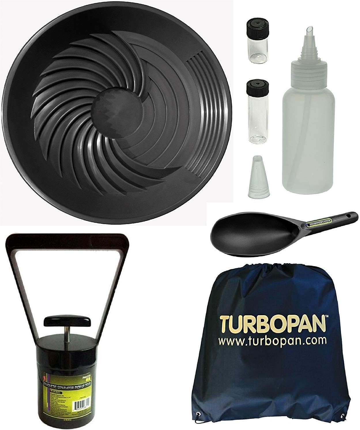 Turbopan 16" Black Gold Pan Complete KIT! with Vials, Snuffer, Black Sand Magnet, Sand Scoop and Carry Bag/Backpack