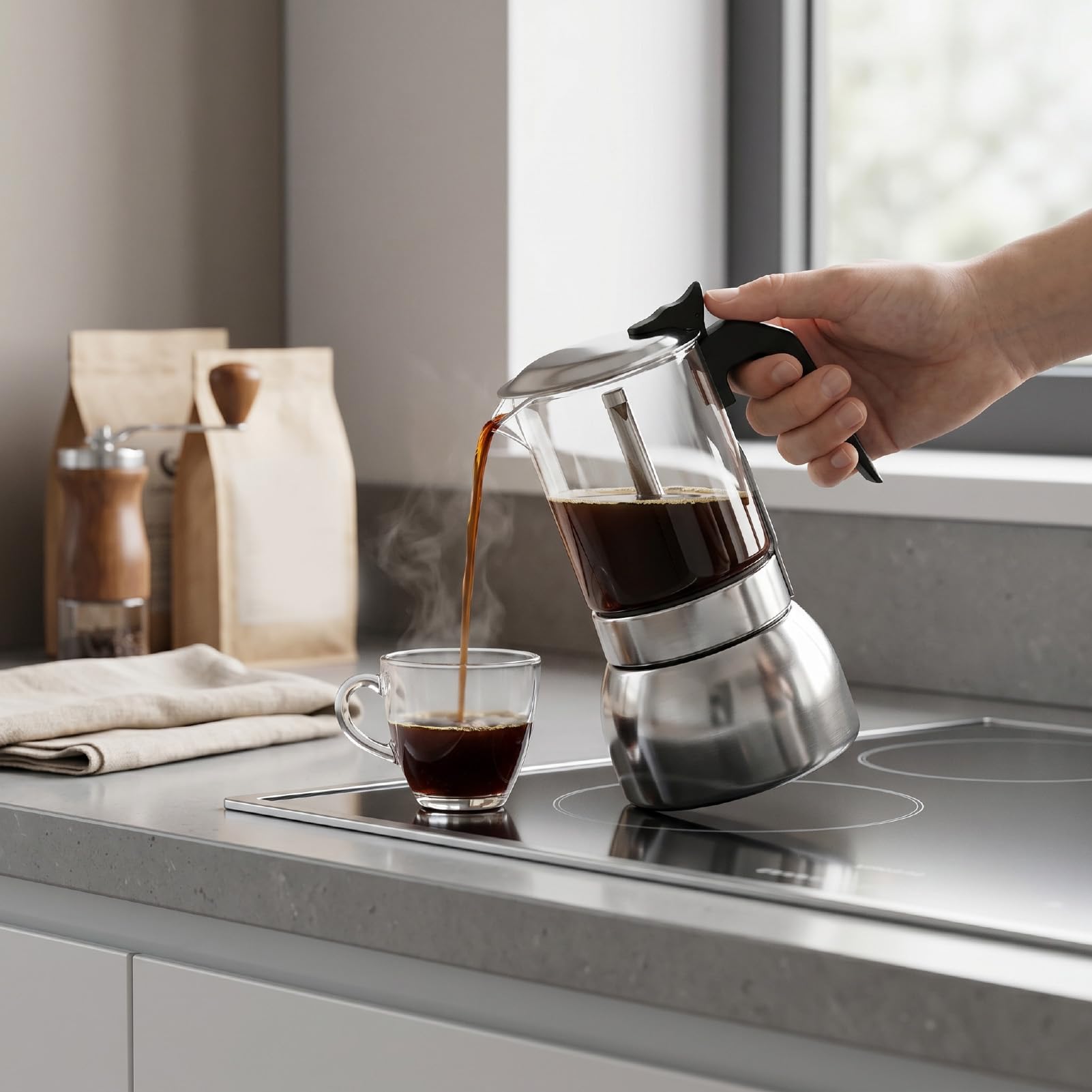 ciciglow Ekspres do Kawy na kuchenkę 450ml, Szklany Dzbanek, do Zaparzania