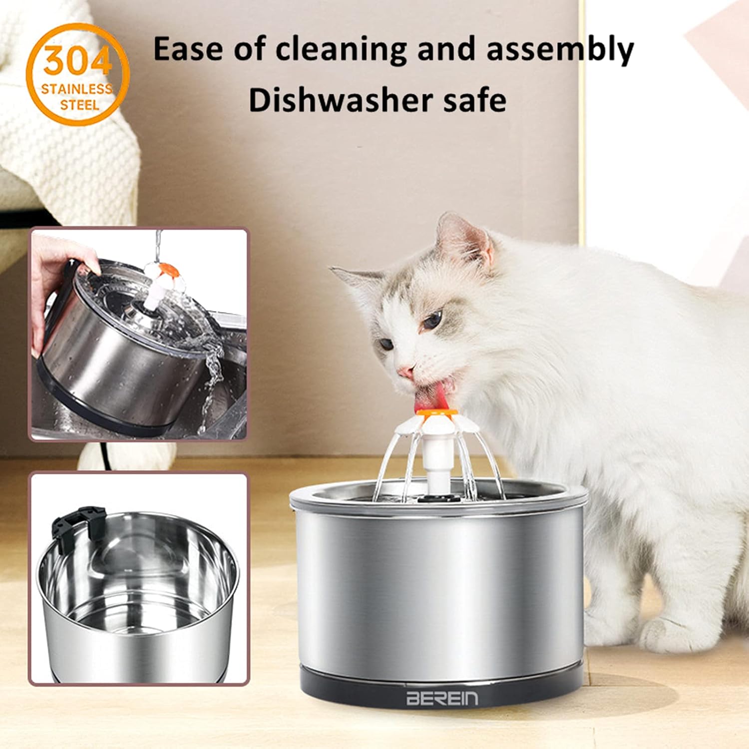 Cat Water Fountain Stainless Steel 84oz/2.5L Ultra Silent Pump with LED Light Pet Flower Fountain Water Metal Dispenser for Indoor Dog Kitty (BANG010) : Pet Supplies