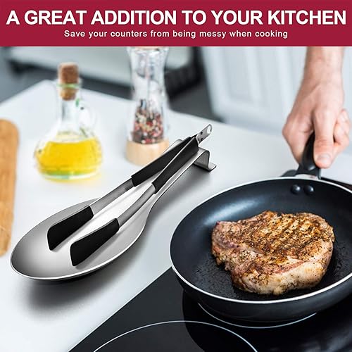 Miniatura 7 de E-far - Soporte para cuchara de acero inoxidable, soporte para espátula para estufa de cocina, tamaño grande y apto para lavavajillas