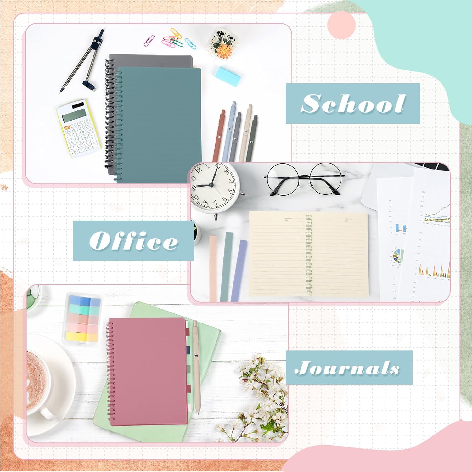 Honoson 16 Pcs Cute Kawaii Notebooks A5 Lined Journal Notebook Includes 4 Colorful Spiral Notebook 5 Retractable Gel Pens 6 Aesthetic Pastel Highlighters 1 Sticky Index Tabs (Lovely Color) - Image 5