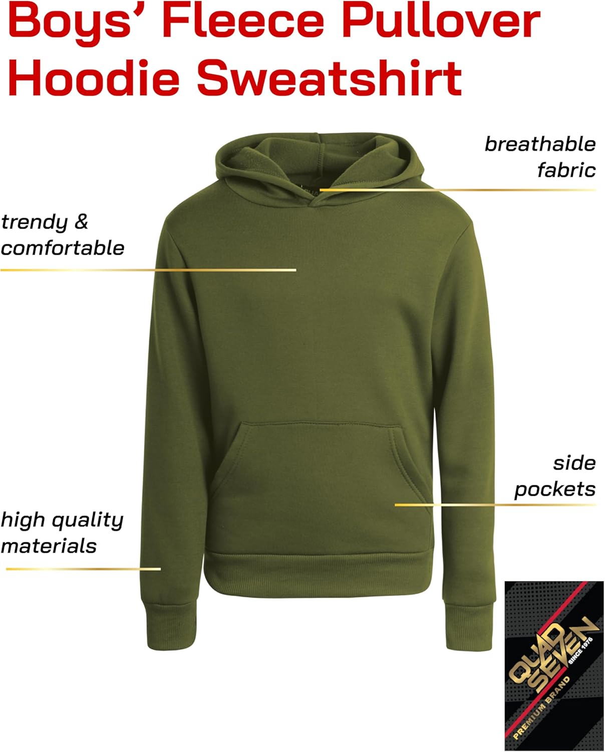 Quad Seven Boys Pullover Hoodie - 2 Pack Soft Fleece Basic Hooded Sweatshirt for Boys with Pockets (Sizes: 8-18) - Image 2