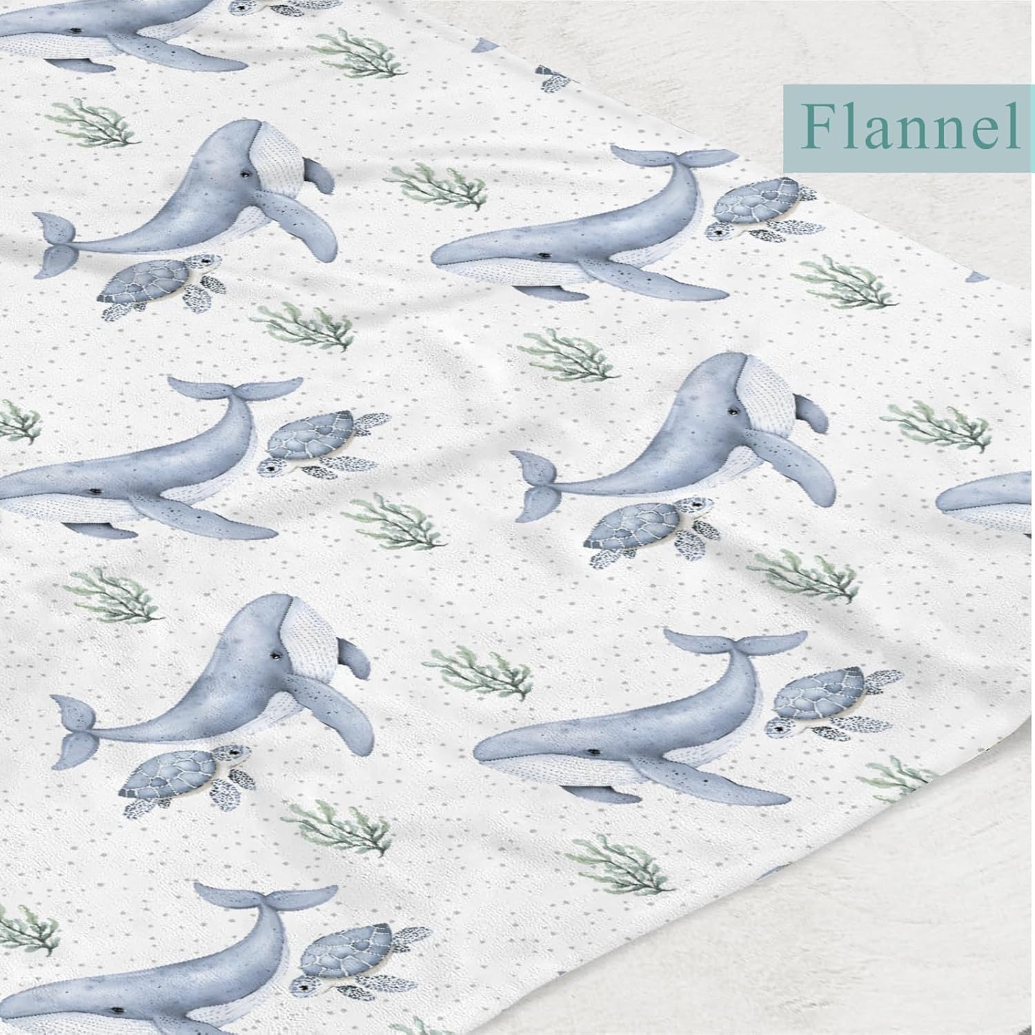 Watercolor Blue Whale Sea Turtles Baby Blankets for Boy Girl Cute Coral Seaweed Swaddle Blanket Ocean Animal Flannel Receiving Breathable Infant Toddler Newborn Sea 50x60inch