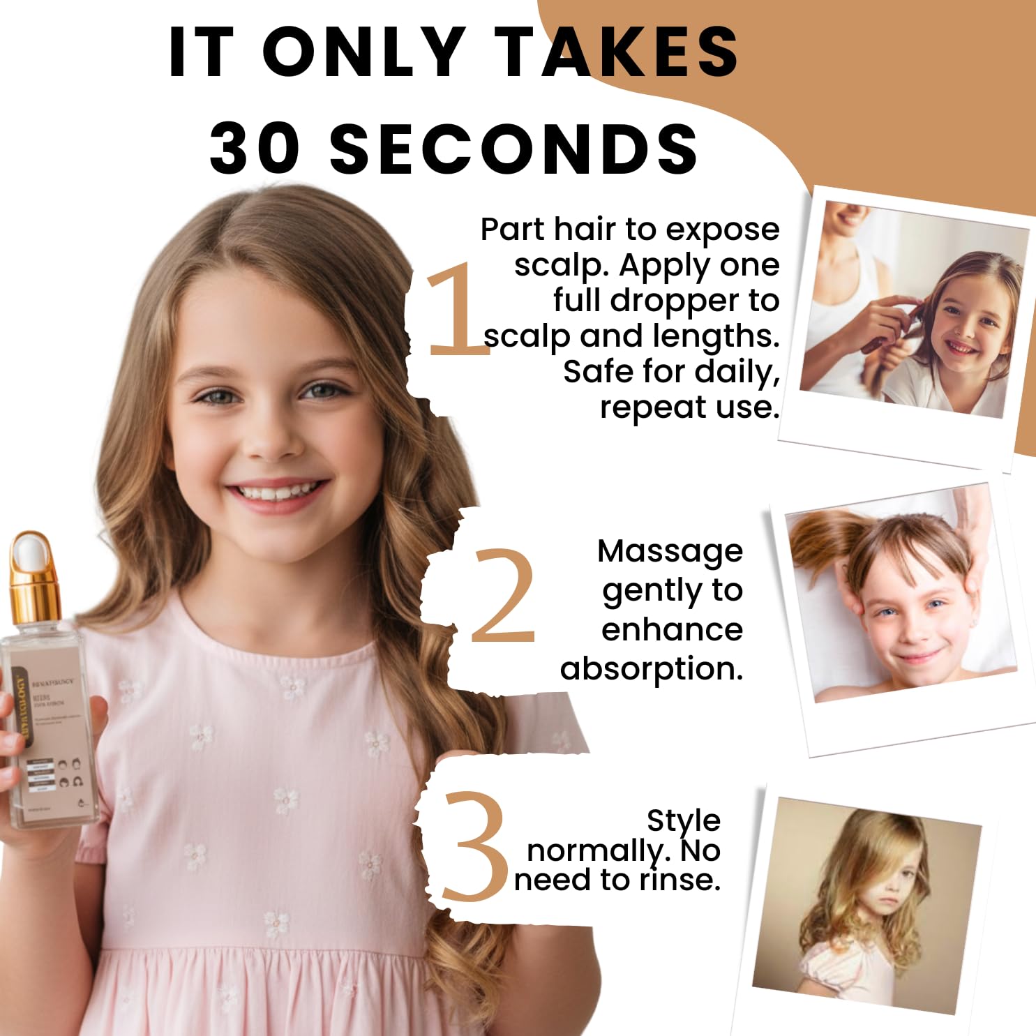 Revatology Kids & Baby Hair Serum (Made in USA) Gentle Leave In Scalp & Hair Growth Treatment for all ages, Babies and Toddlers, with 30 Botanicals, Chemical Free Anti Frizz Dry Scalp