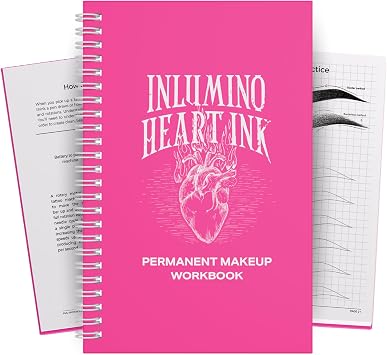 PMU Practice Workbook 55 -Page Permanent Makeup Training Book for Use with Rotary PMU Pen & Ballpoint Cartridges Curriculum for Brows, Lips, Eyeliner & Tattoo Mapping